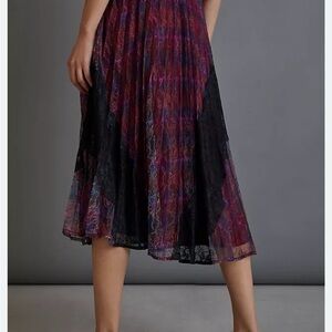 Anthropologie Delphine pleated pink Black LACE Midi Skirt excellent! 8 S Small